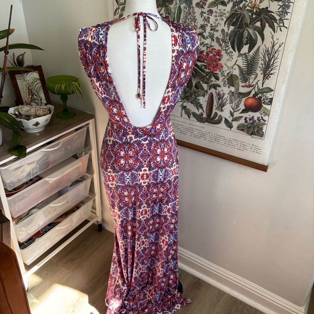 Veronica Floral Boho V-Neck Maxi Dress Large - Picture 5 of 8